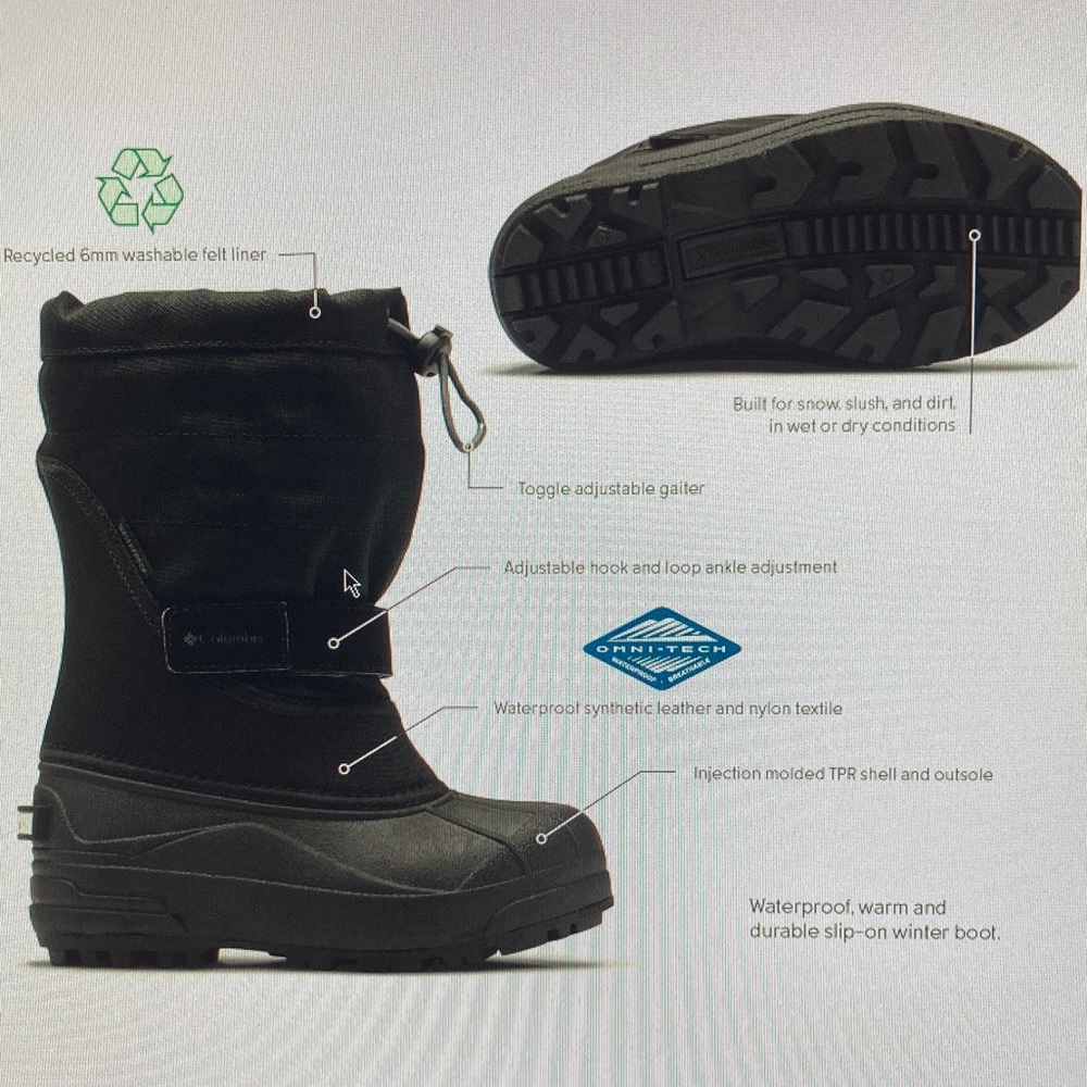 Columbia Powderbug Boots | Youth 7M US Big Kids